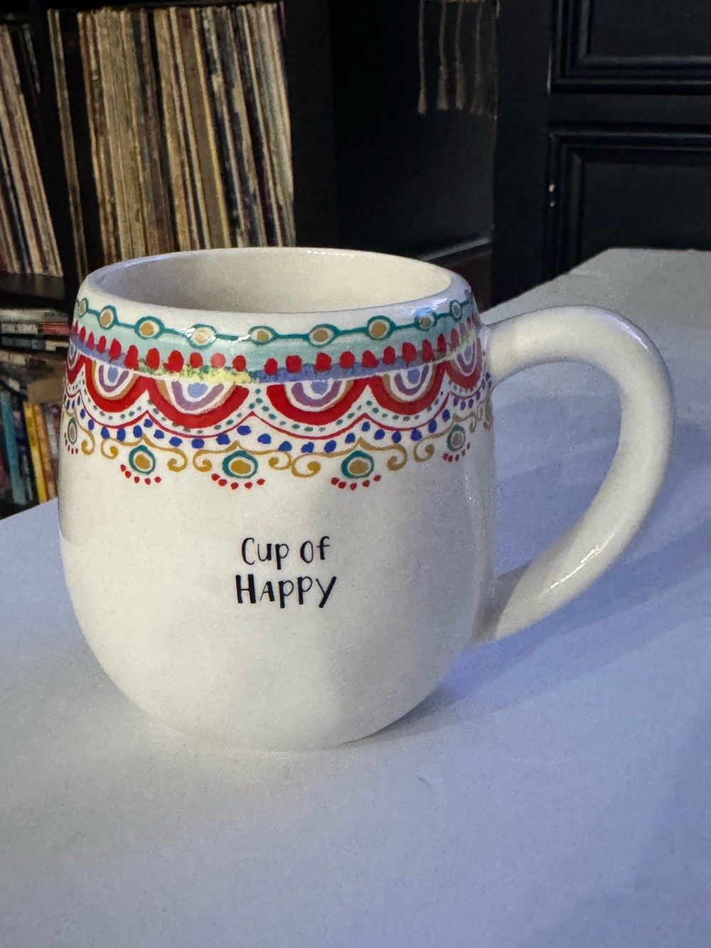 NATURAL LIFE Boho Cup of Happy Mug, Multicolor Decorative Border, Discontinued